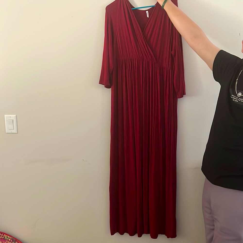 3/4 sleeve long red maxi